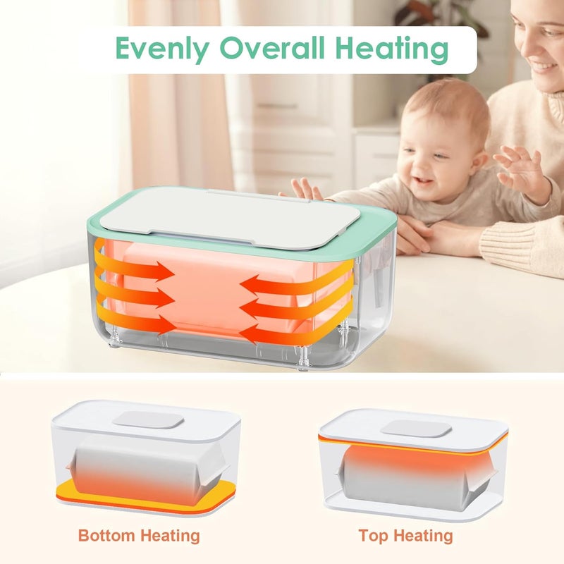 Kisdream Store Wipe Warmer Diaper Warmer Baby Wipe Warmer Dispenser: Wet Wipes Warmer Large Capacity - Wet Wipes Heater with Even Overall Heating Wipes Warmer for Newborn Wet Napkin Warmer for Wipes & Towel (Green) - Image 3